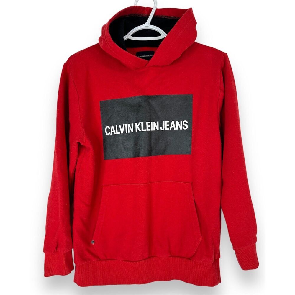 Calvin‎ Klein Hoodie Boys Large (14/16) Sweatshirt Pocket Logo Pullover Red
